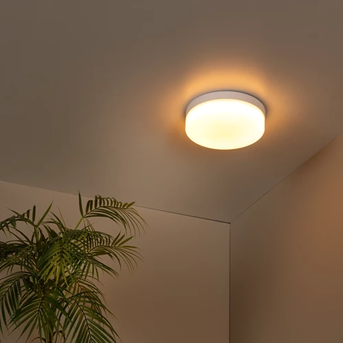 Lucide BISKIT - Plafonnière Badkamer - Ø 23 cm - LED - 1x12W 2700K - IP44 - Bewegingssensor - Wit - sfeer 1